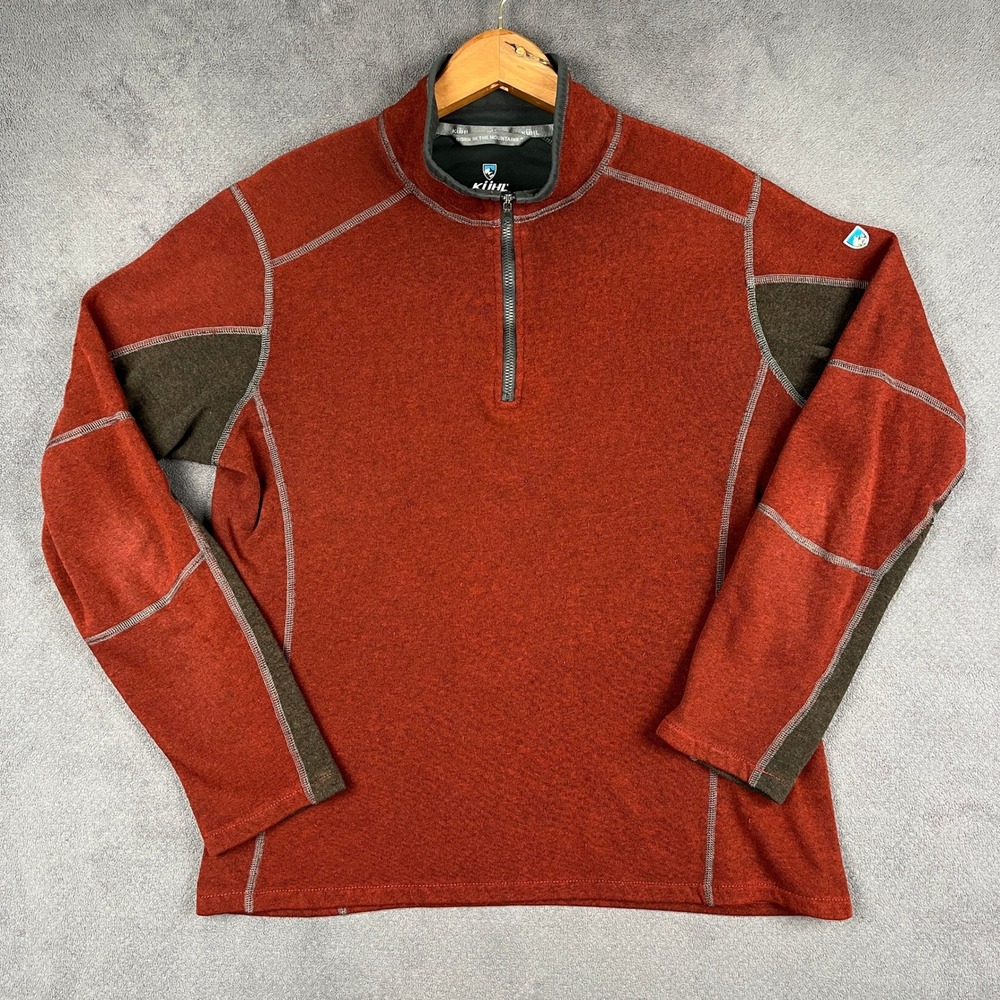 Kuhl Revel 1/4 Zip Sweater Mens Medium Red Gray Pullover Performance Kashmira